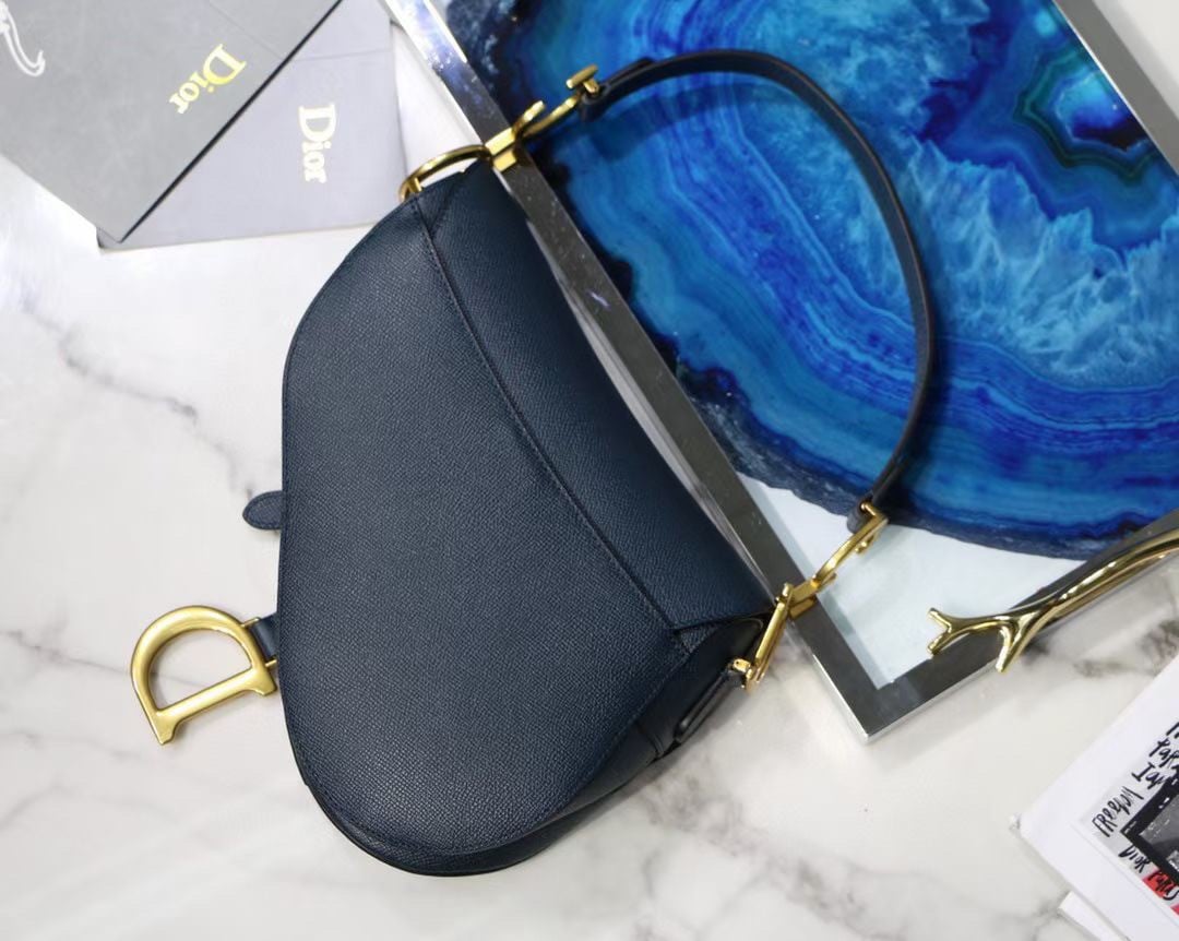 Dior Saddle Bag In Indigo Blue Grained Calfskin