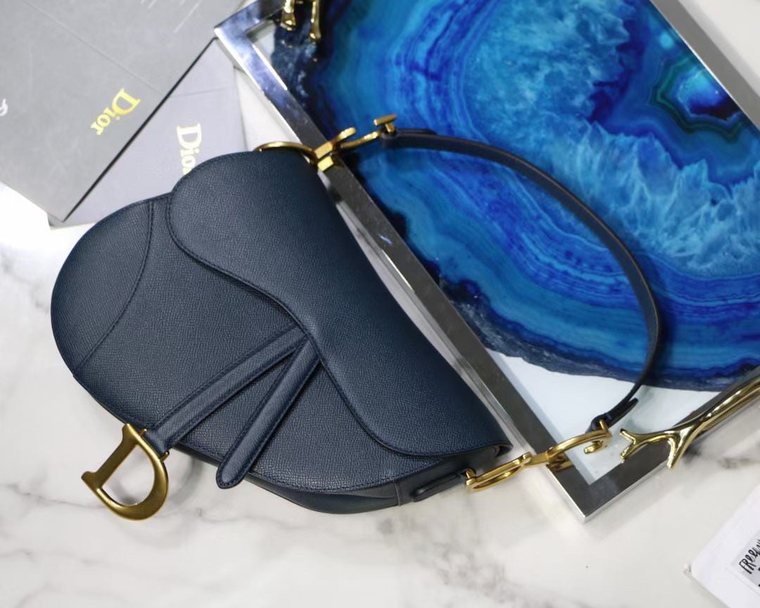 Dior Saddle Bag In Indigo Blue Grained Calfskin