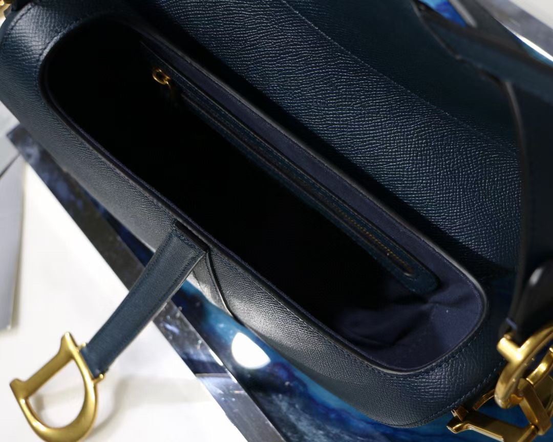 Dior Saddle Bag In Indigo Blue Grained Calfskin