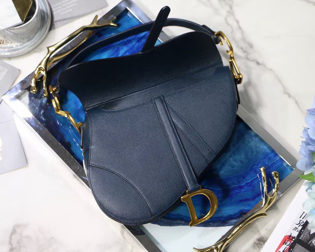 Dior Saddle Bag In Indigo Blue Grained Calfskin