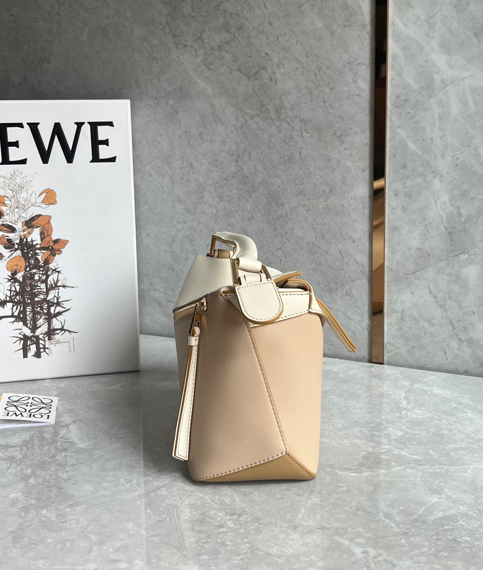 Loewe Puzzle Mini Bag in Multicolor Angora and Beige Calfskin