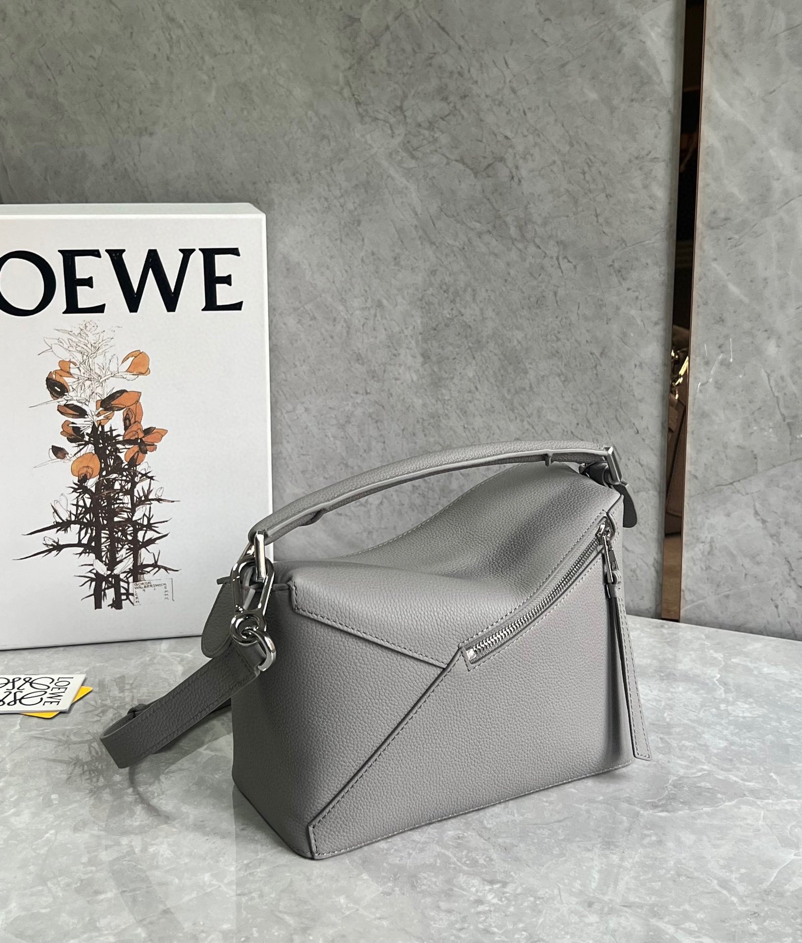 Loewe Puzzle Small Bag In Pearl Grey Grained Leather