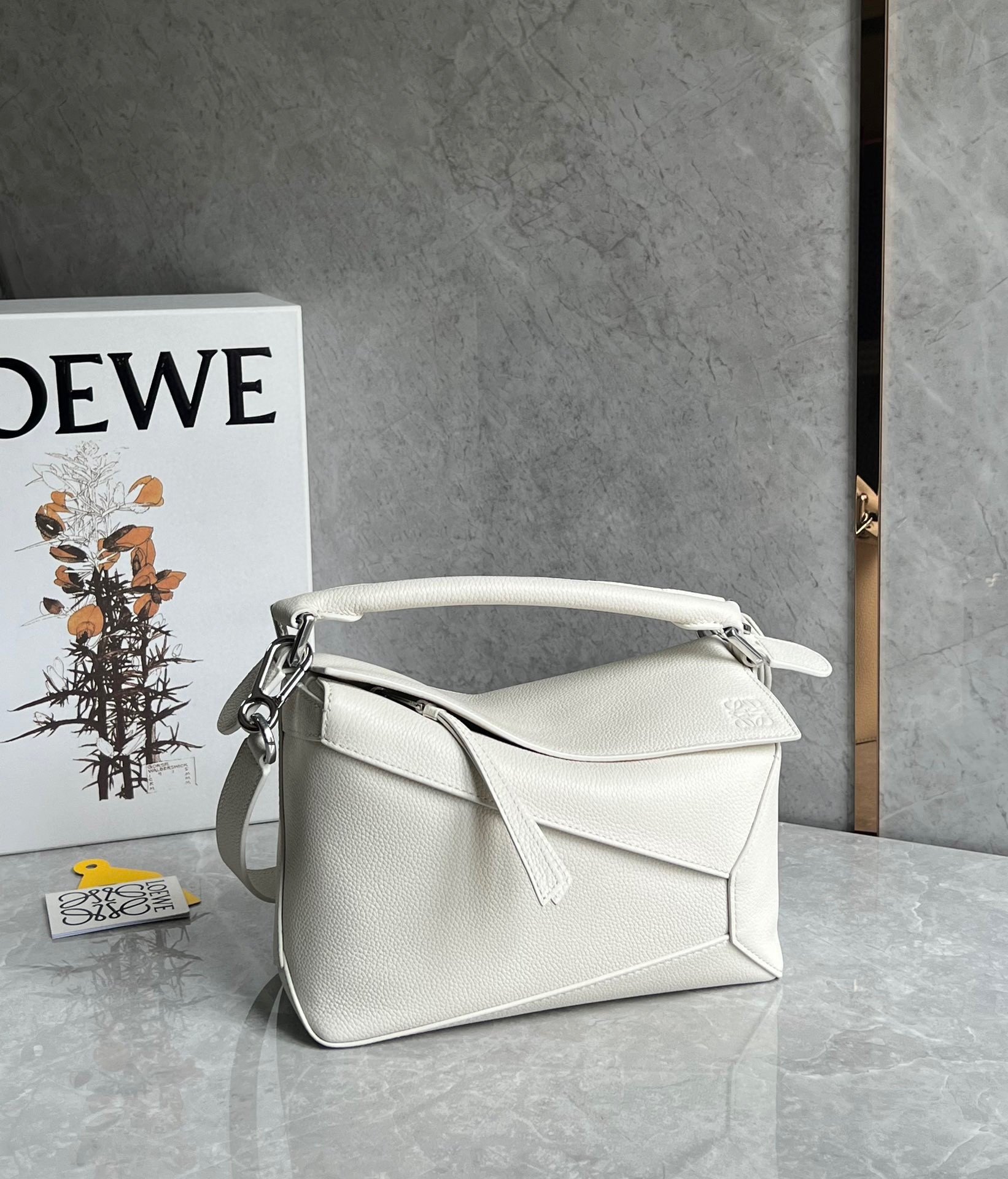 Loewe Puzzle Small Bag In White Grained Leather