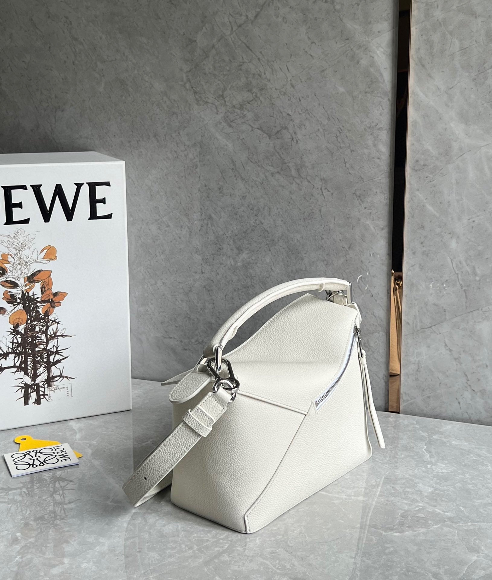 Loewe Puzzle Small Bag In White Grained Leather