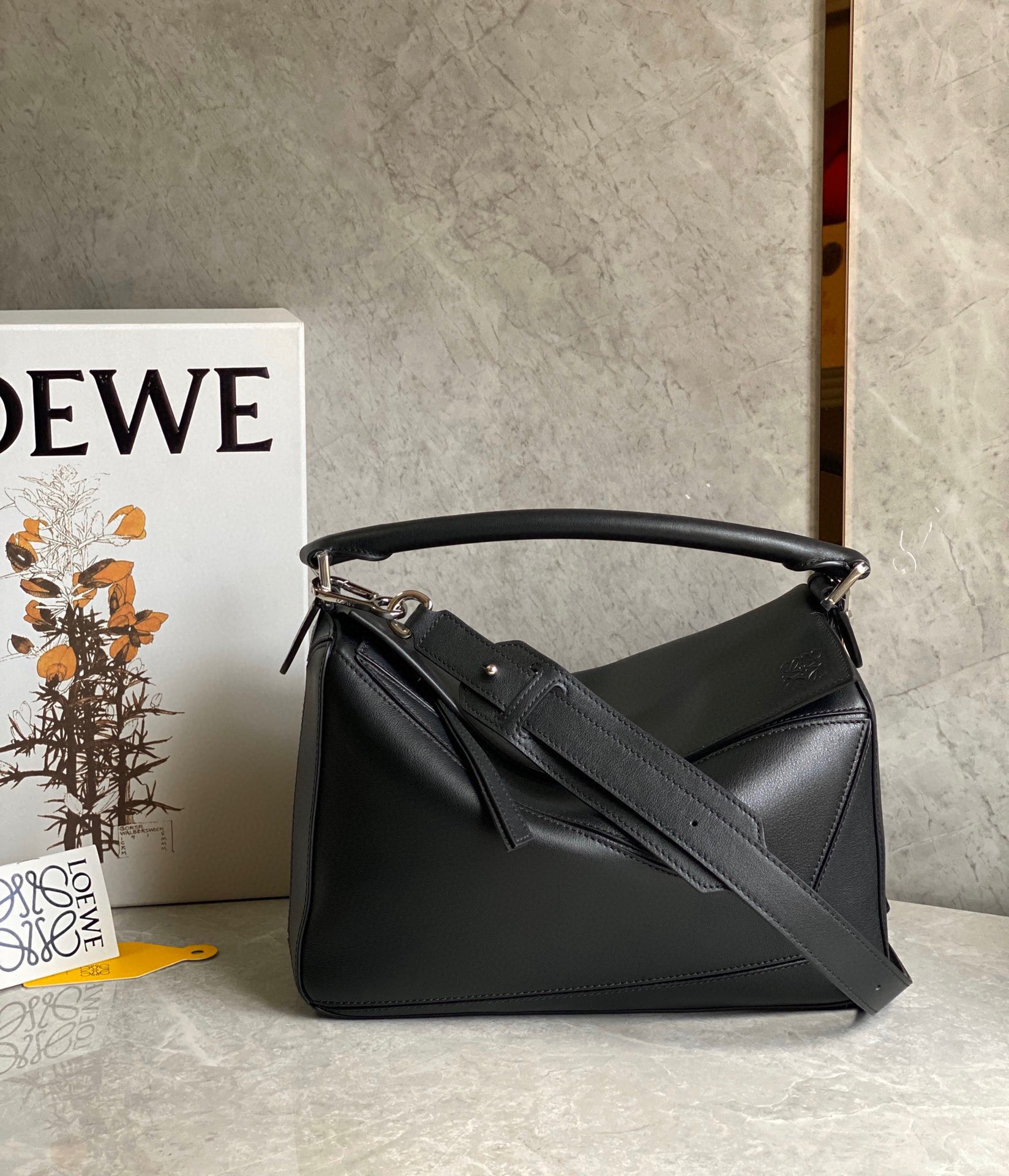 Loewe Puzzle Medium Bag In Black Classic Calfskin