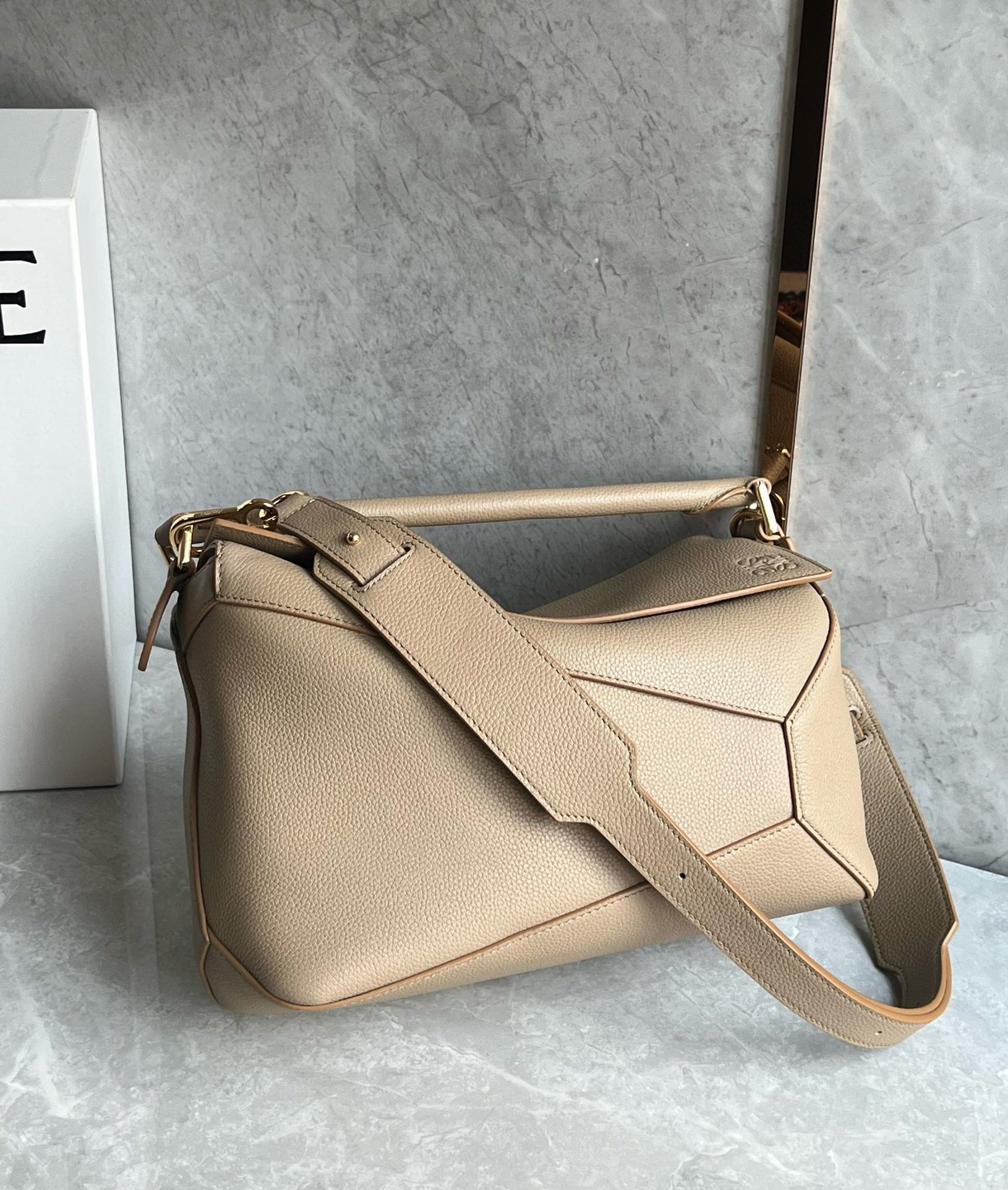 Loewe Puzzle Medium Bag In Sand Grained Calfskin