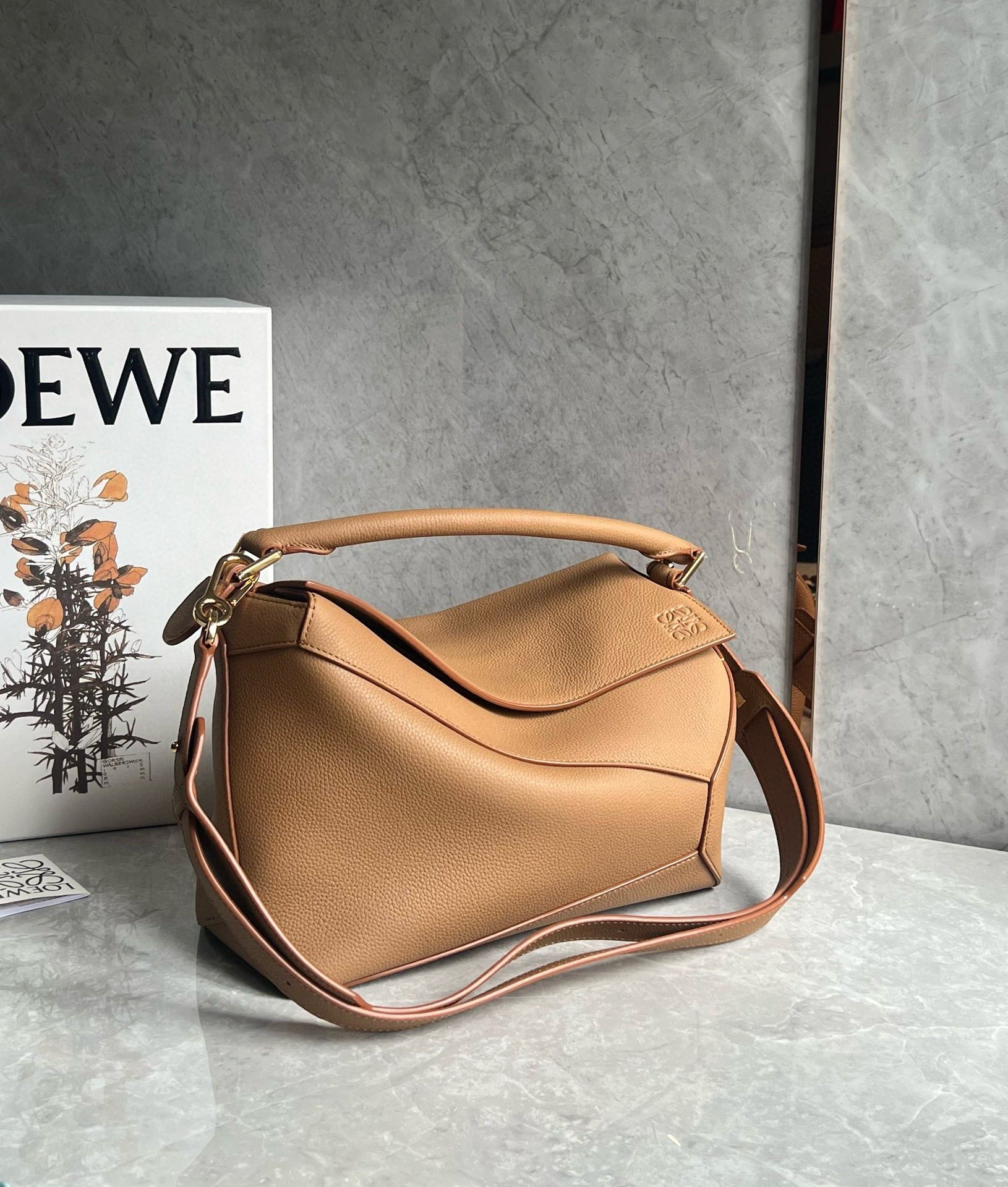 Loewe Puzzle Medium Bag In Toffee Grained Calfskin