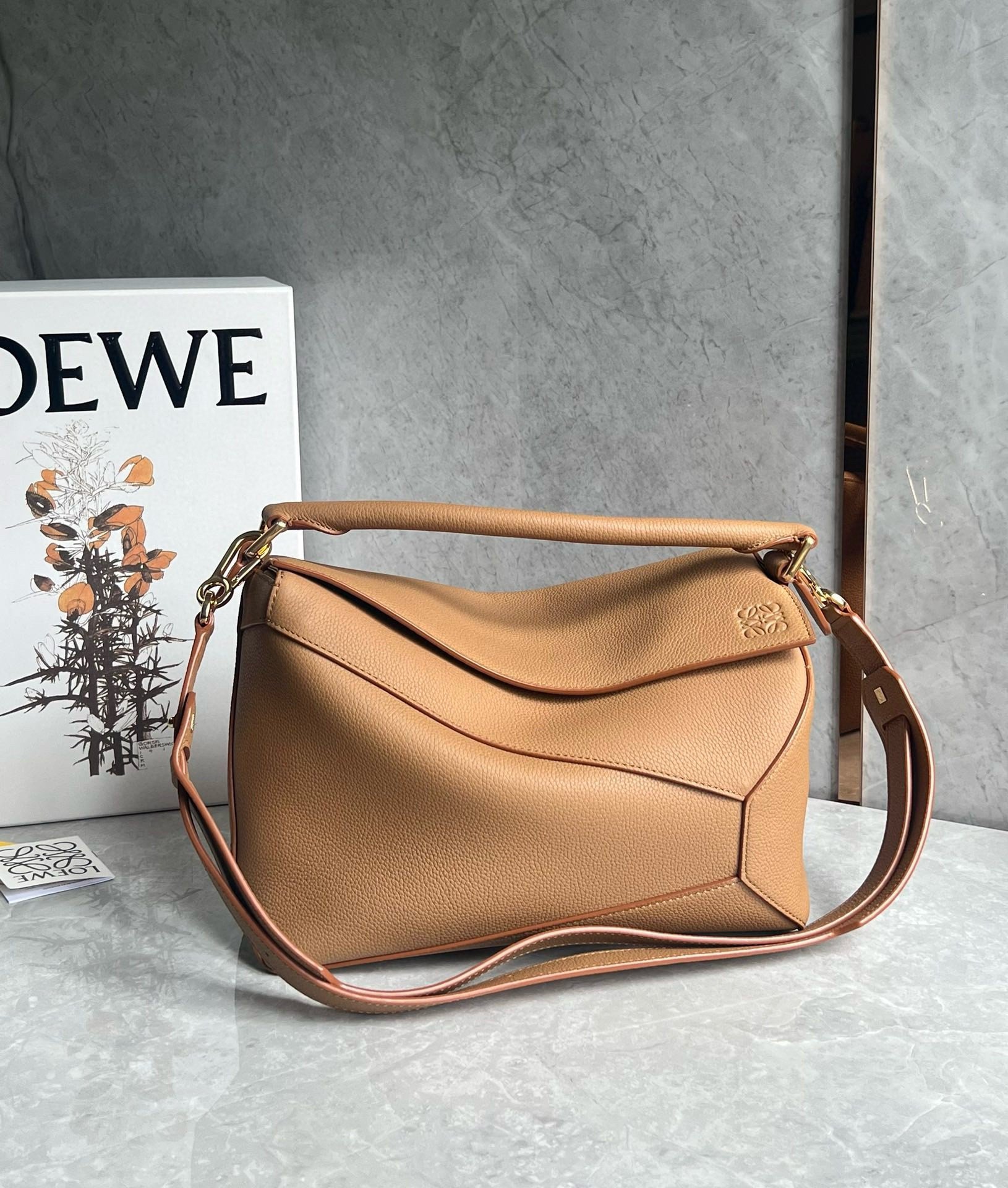 Loewe Puzzle Medium Bag In Toffee Grained Calfskin