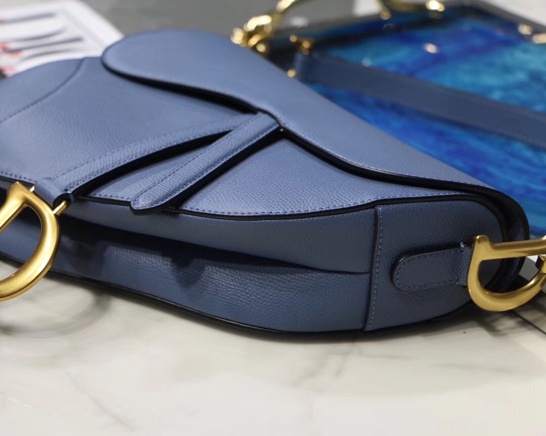 Dior Saddle Bag In Denim Blue Grained Calfskin