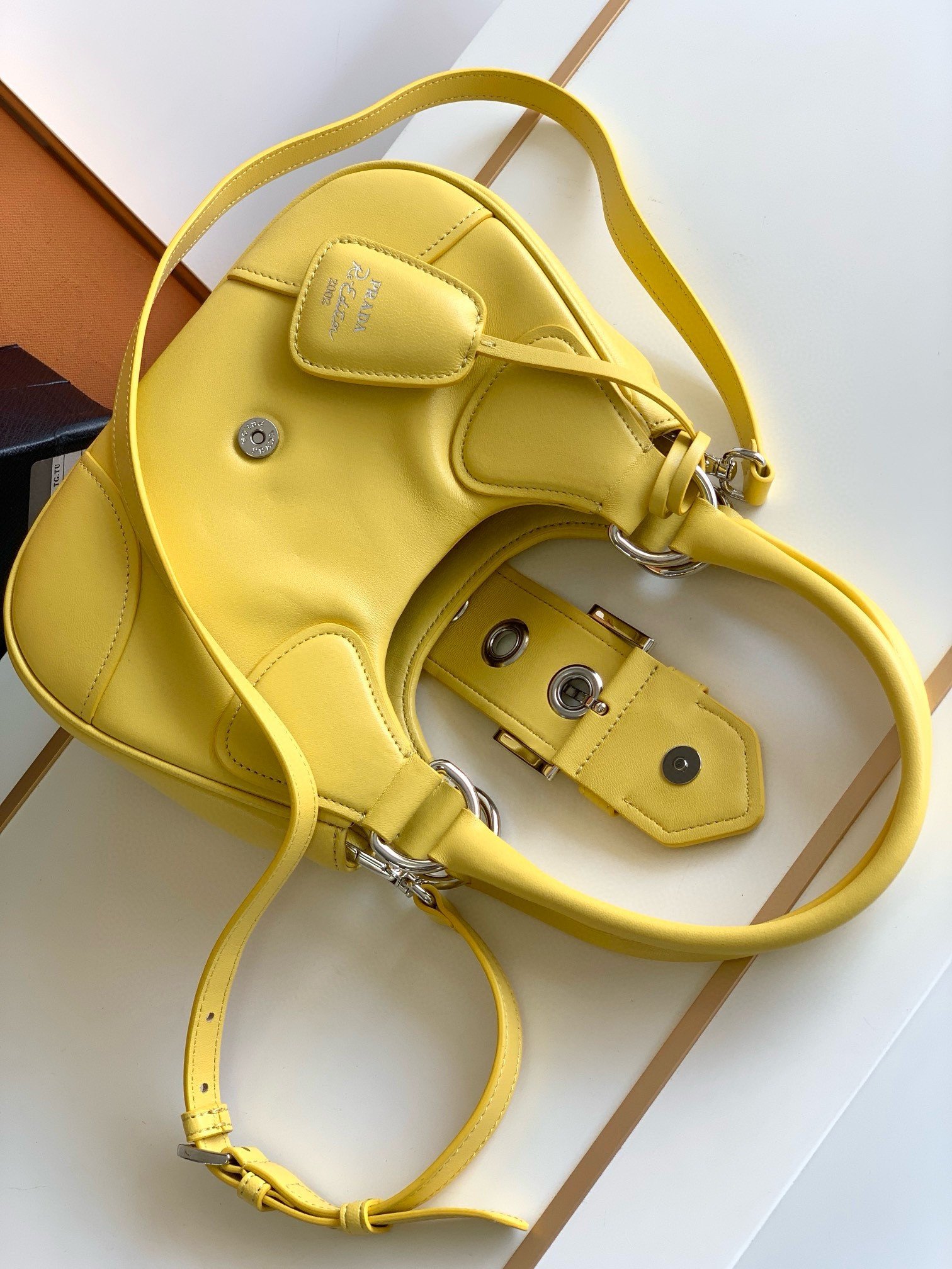 Prada Moon Bag in Yellow Padded Nappa Leather