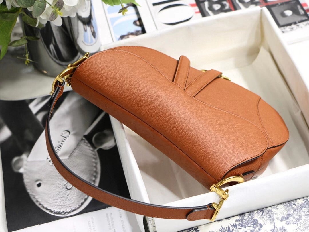 Dior Saddle Bag In Dark Tan Grained Calfskin