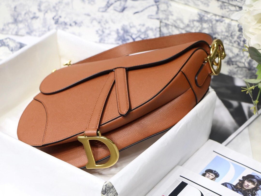 Dior Saddle Bag In Dark Tan Grained Calfskin