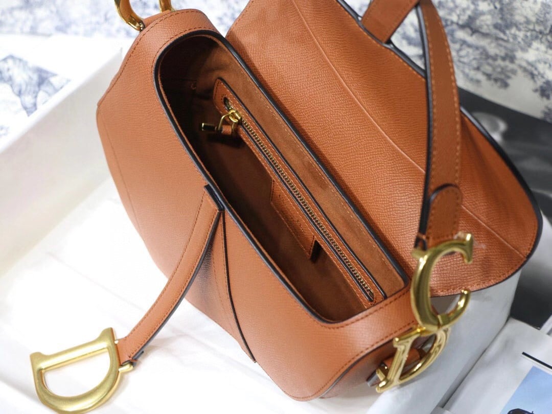 Dior Saddle Bag In Dark Tan Grained Calfskin