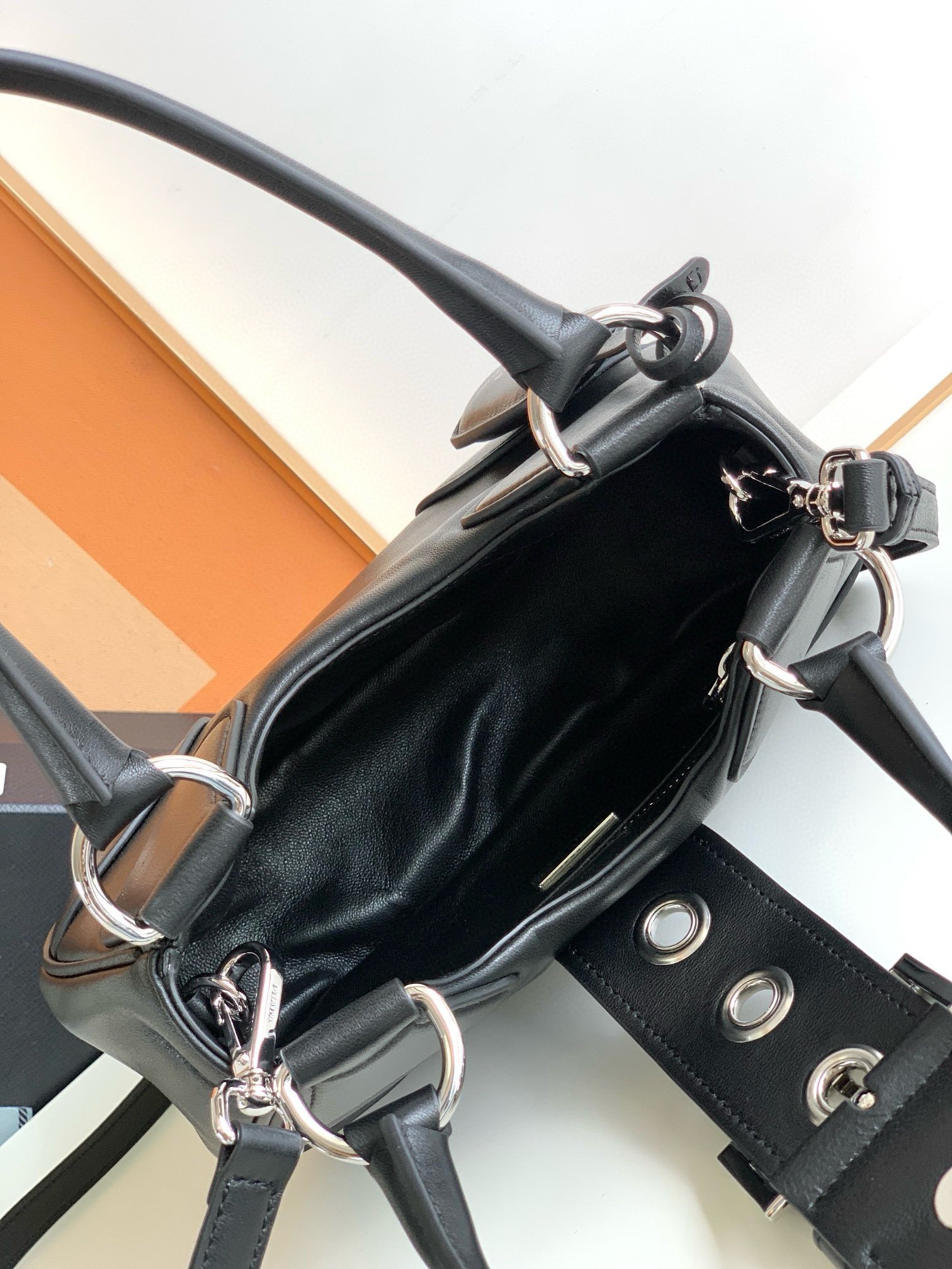 Prada Moon Bag in Black Re-Nylon and Leather