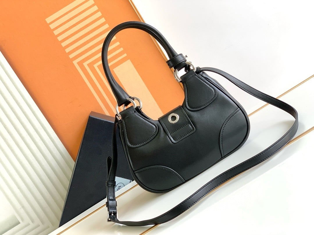 Prada Moon Bag in Black Re-Nylon and Leather