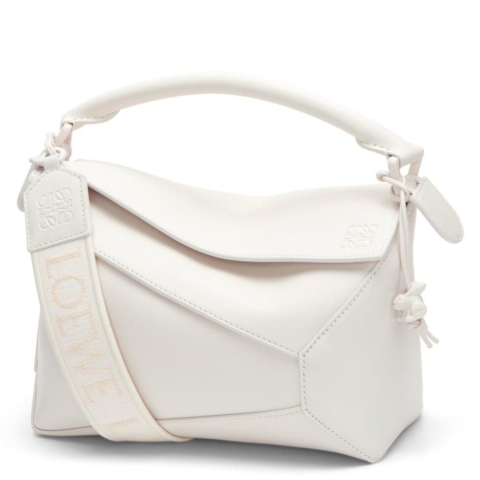 Loewe Puzzle Edge Small Bag In White Satin Calfskin