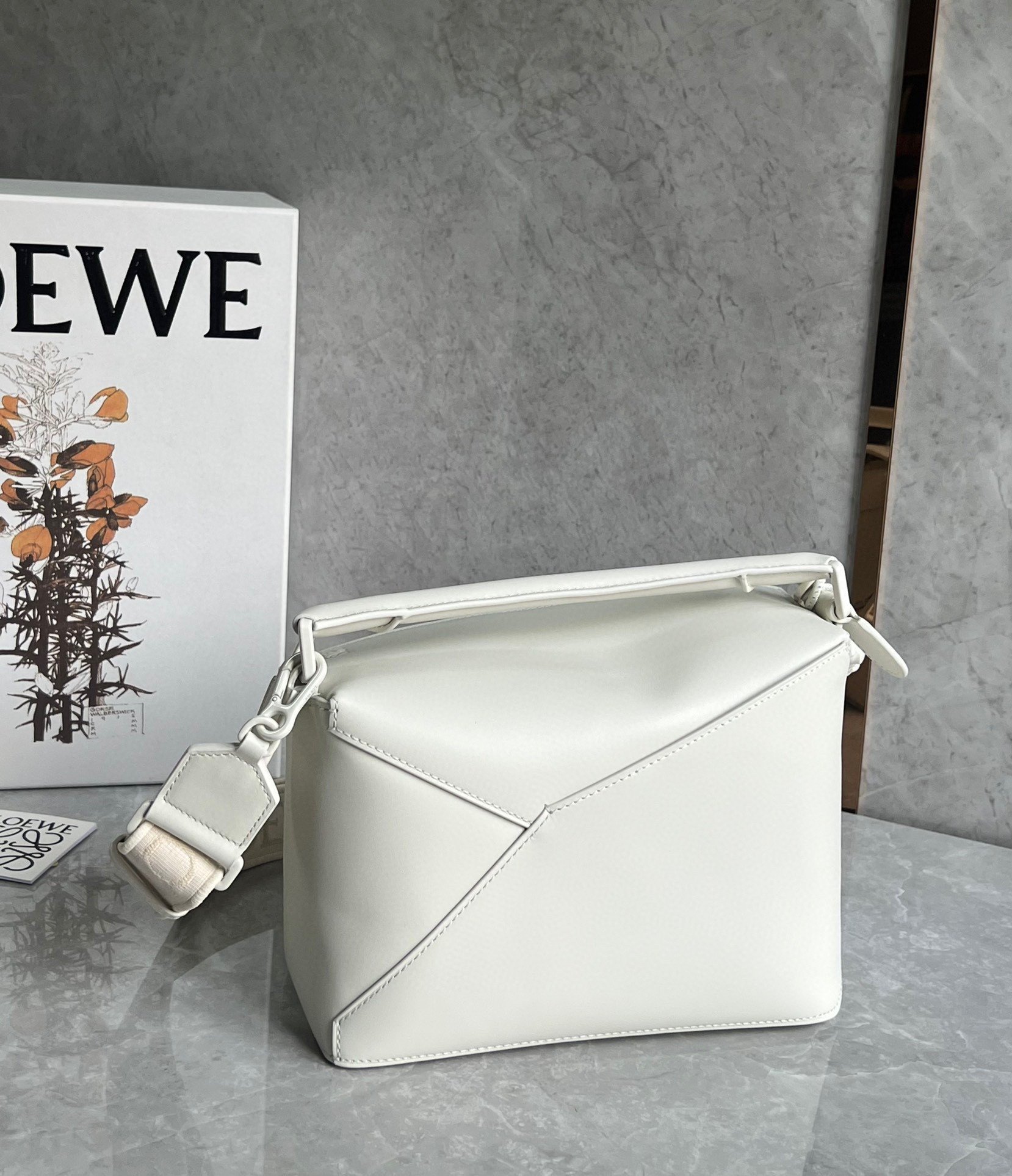 Loewe Puzzle Edge Small Bag In White Satin Calfskin