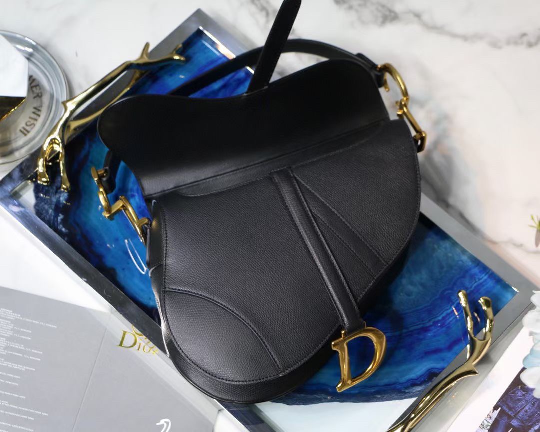 Dior Saddle Bag In Black Grained Calfskin