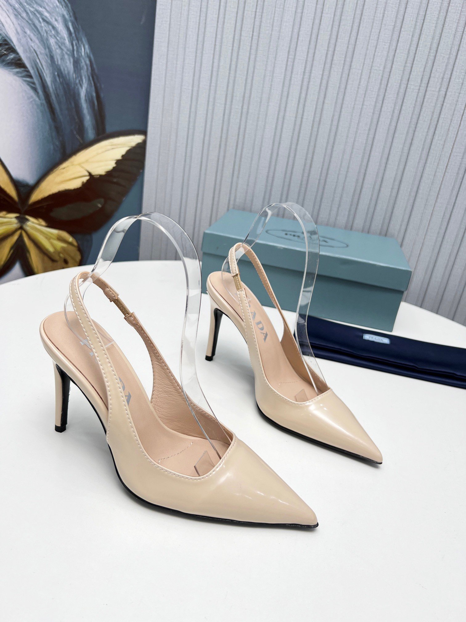 Prada Slingbacks Pumps 95mm In Powder Pink Patent Leather