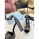 Prada Platform Sandals 135mm in Black Satin with Crystals