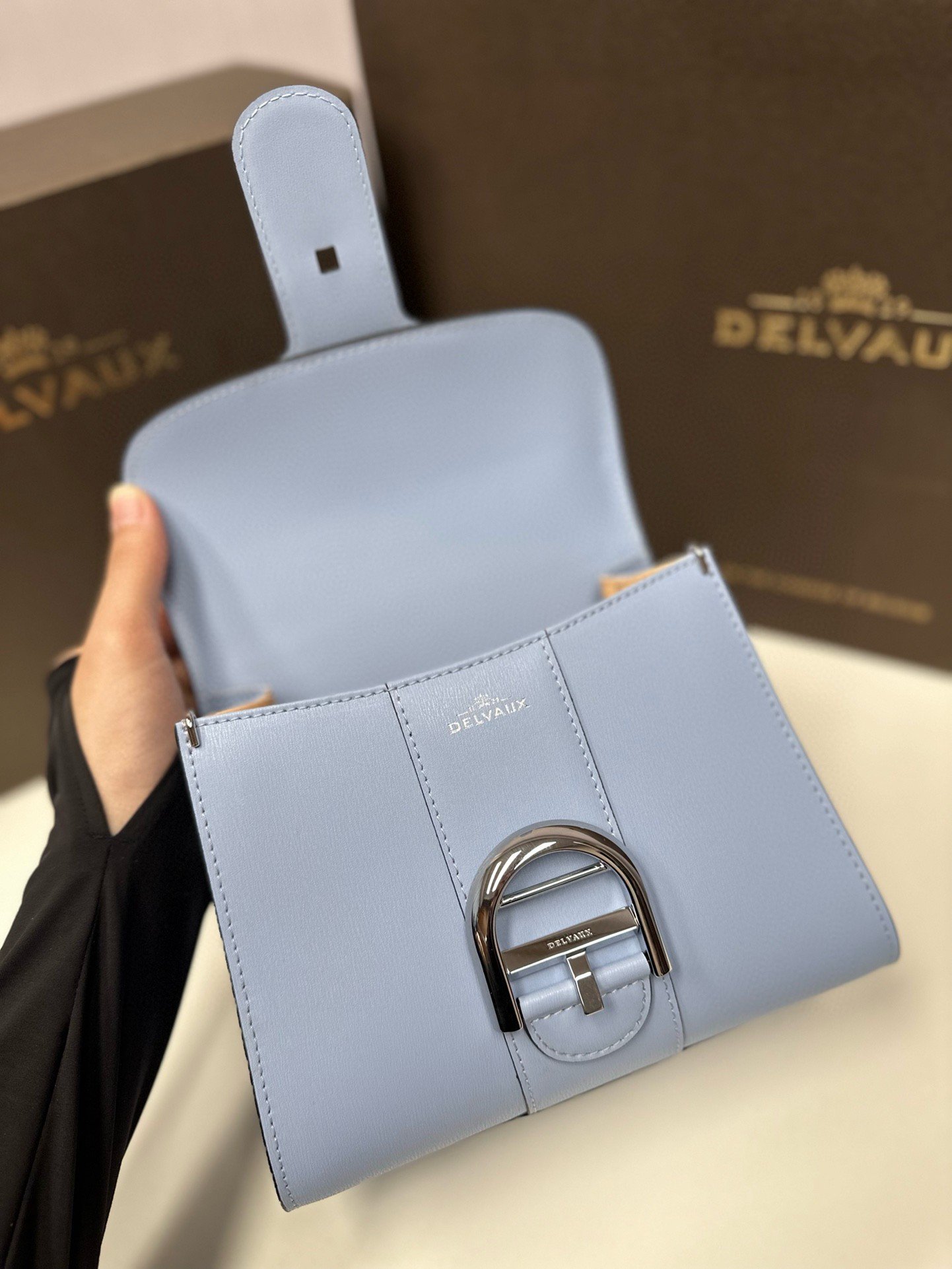 Delvaux Brillant Mini Bag in Azure Box Calf Leather