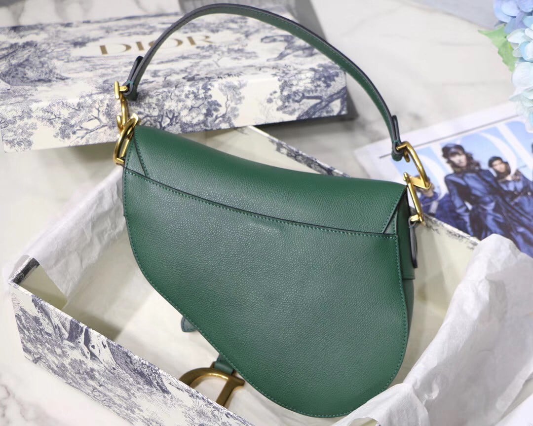 Dior Saddle Bag In Green Grained Calfskin