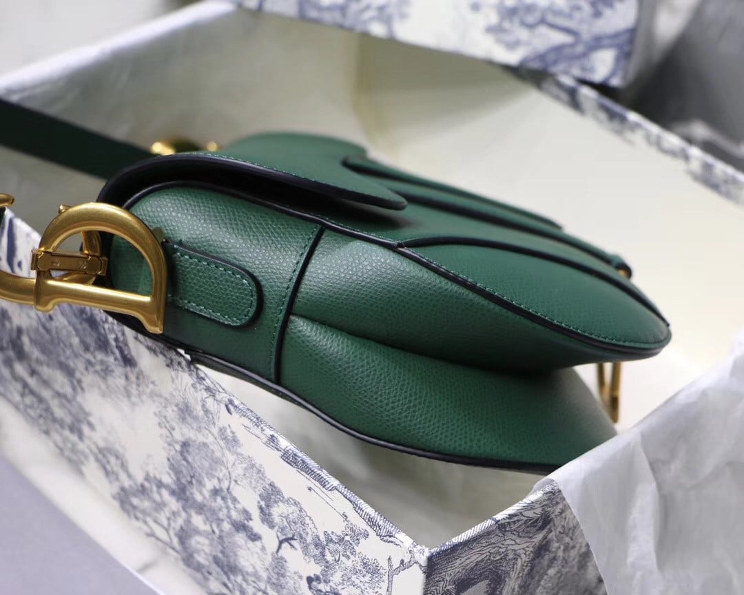 Dior Saddle Bag In Green Grained Calfskin