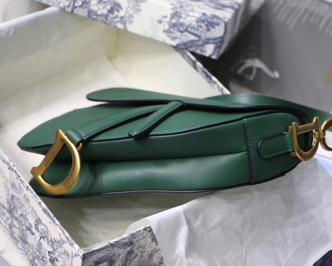 Dior Saddle Bag In Green Grained Calfskin