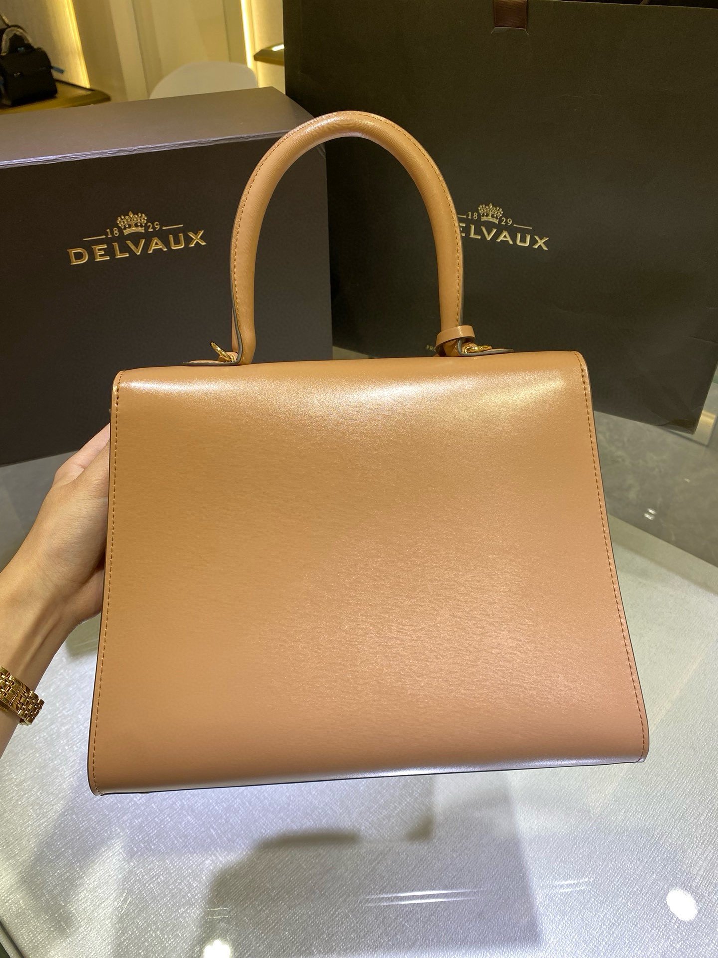 Delvaux Brillant MM Bag in Tender Beige Box Calf Leather