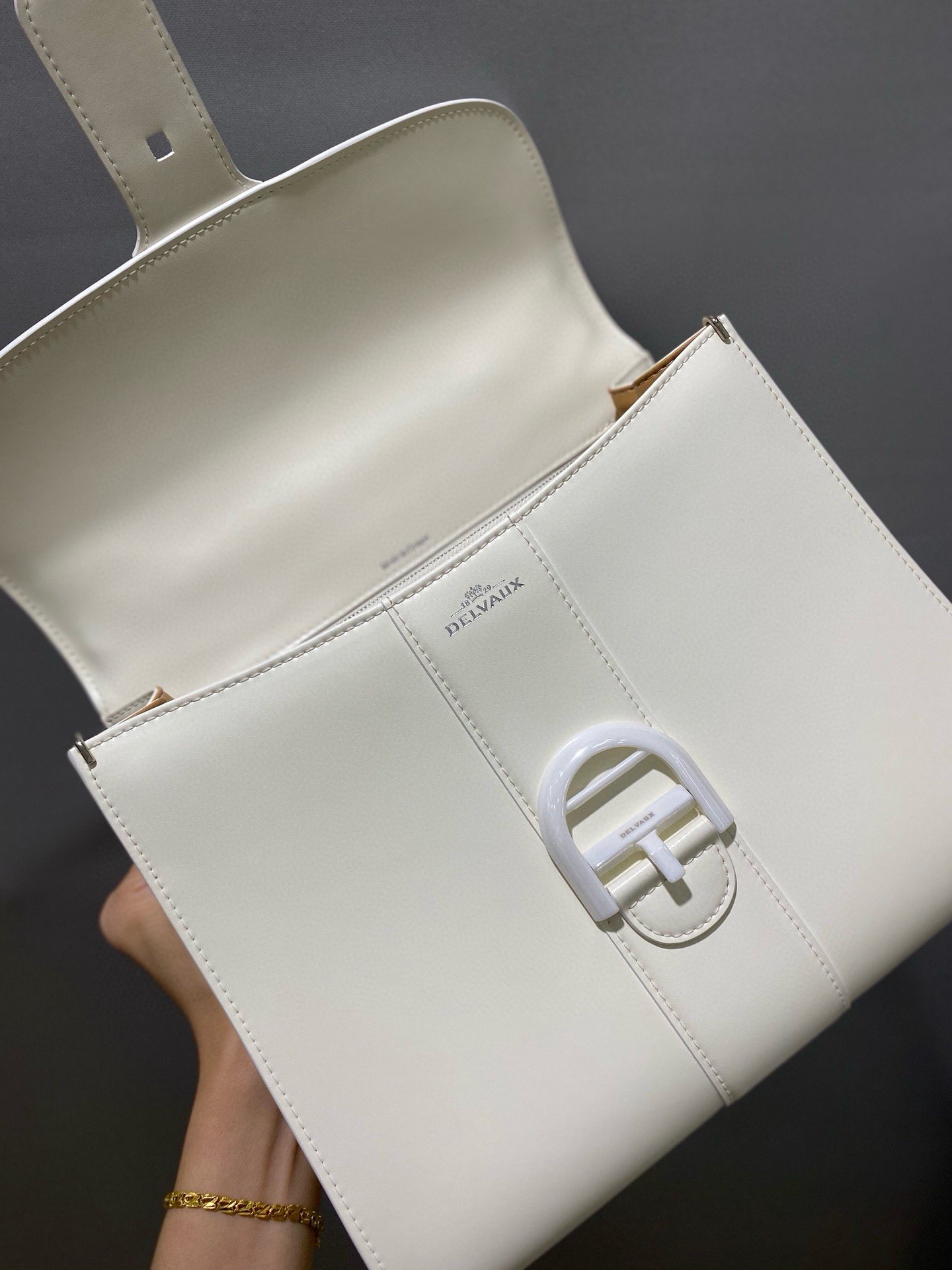 Delvaux Brillant MM Bag in Ivory Box Calf Leather