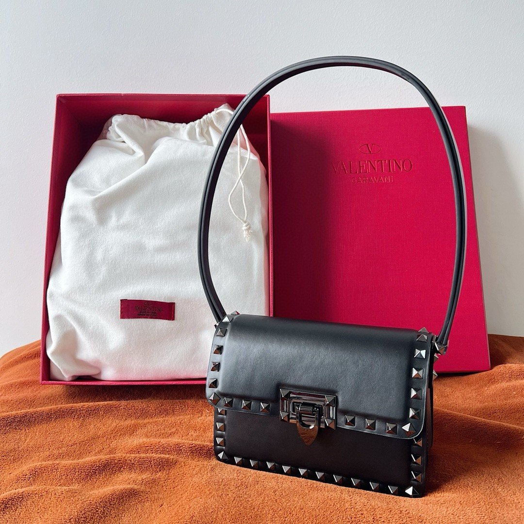 Valentino Rockstud23 Small Shoulder Bag in Black Calfskin