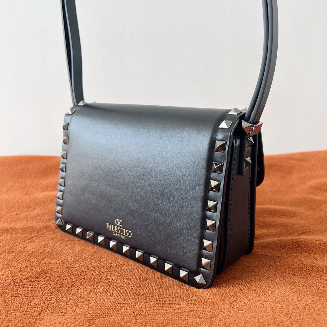 Valentino Rockstud23 Small Shoulder Bag in Black Calfskin