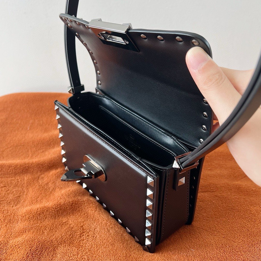 Valentino Rockstud23 Small Shoulder Bag in Black Calfskin