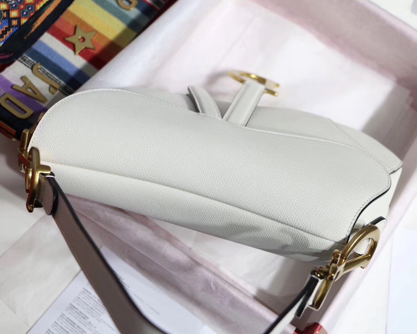 Dior Saddle Bag In White Grained Calfskin