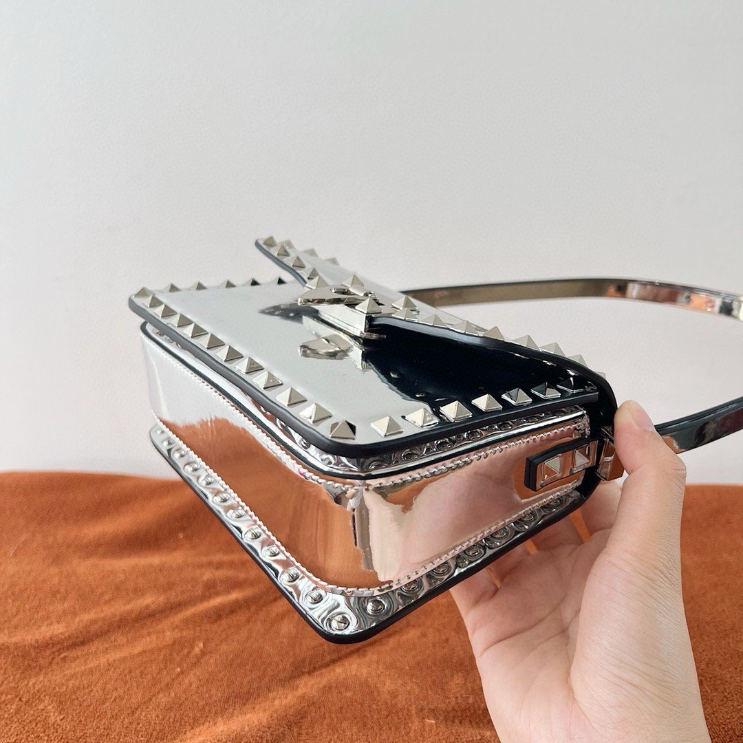 Valentino Rockstud23 Small Shoulder Bag in Silver Calfskin