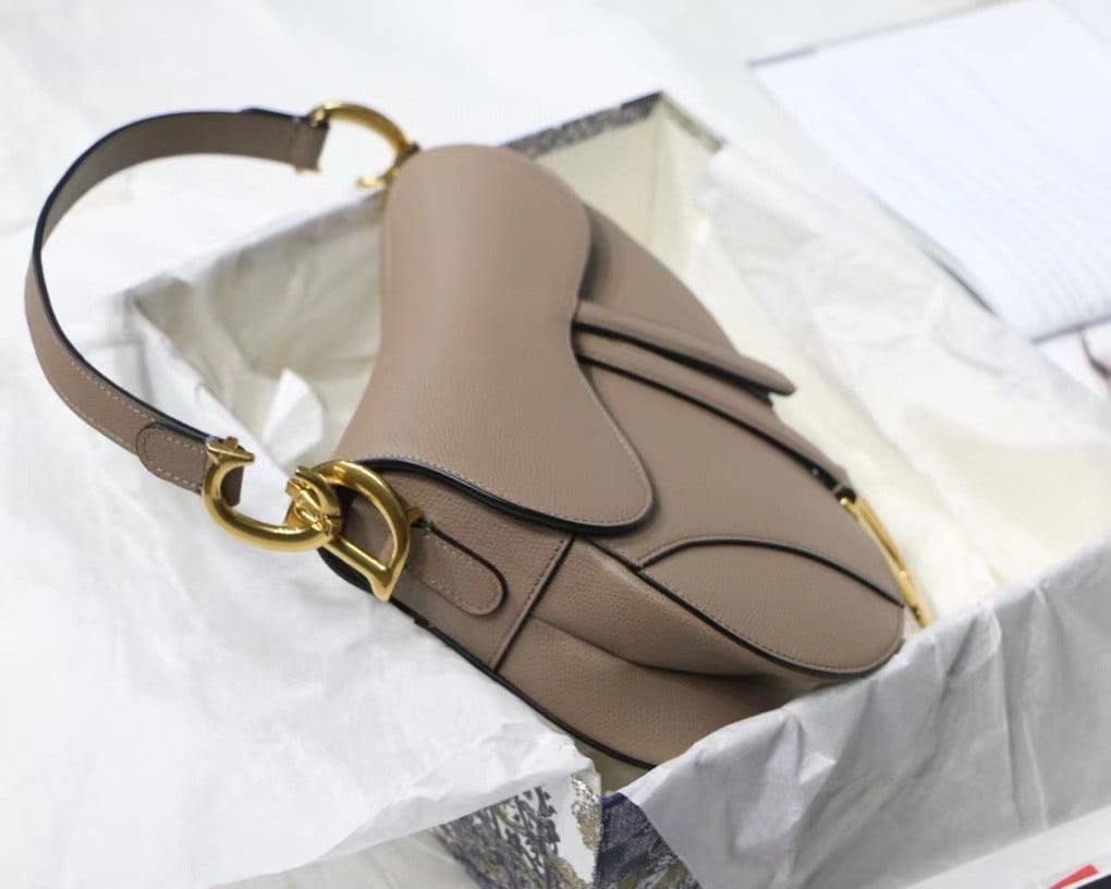 Dior Saddle Bag In Warm Taupe Grained Calfskin