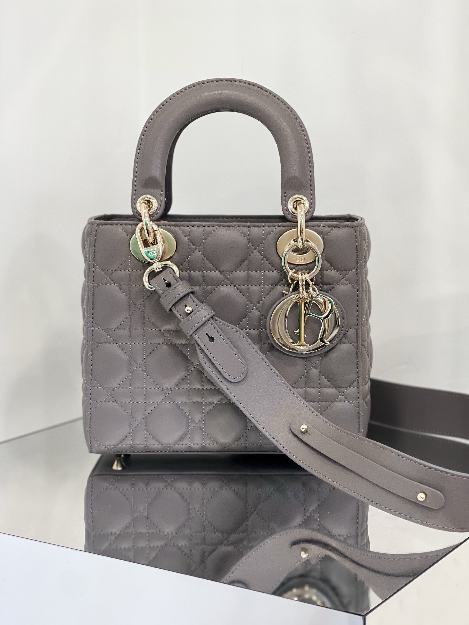 Dior Small Lady Dior My ABCDior Bag in Steel Grey Lambskin