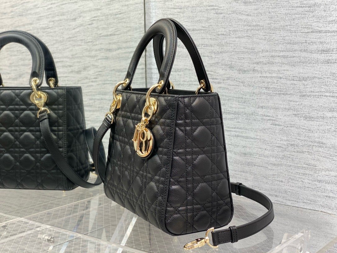 Dior Small Lady Dior Bag in Black Grained Cannage Calfskin