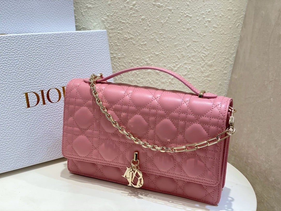 Dior Miss Dior Top Handle Bag in Melocoton Pink Cannage Lambskin