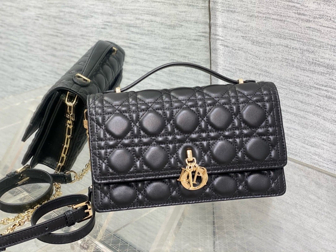 Dior Miss Dior Top Handle Bag in Black Cannage Lambskin