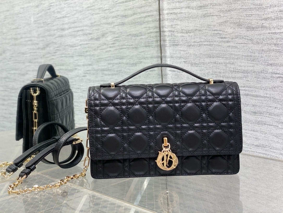 Dior Miss Dior Top Handle Bag in Black Cannage Lambskin