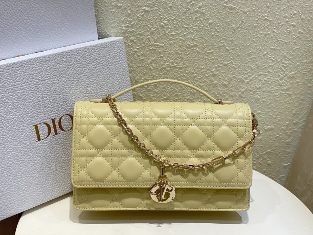 Dior Miss Dior Top Handle Bag in Pastel Yellow Cannage Lambskin