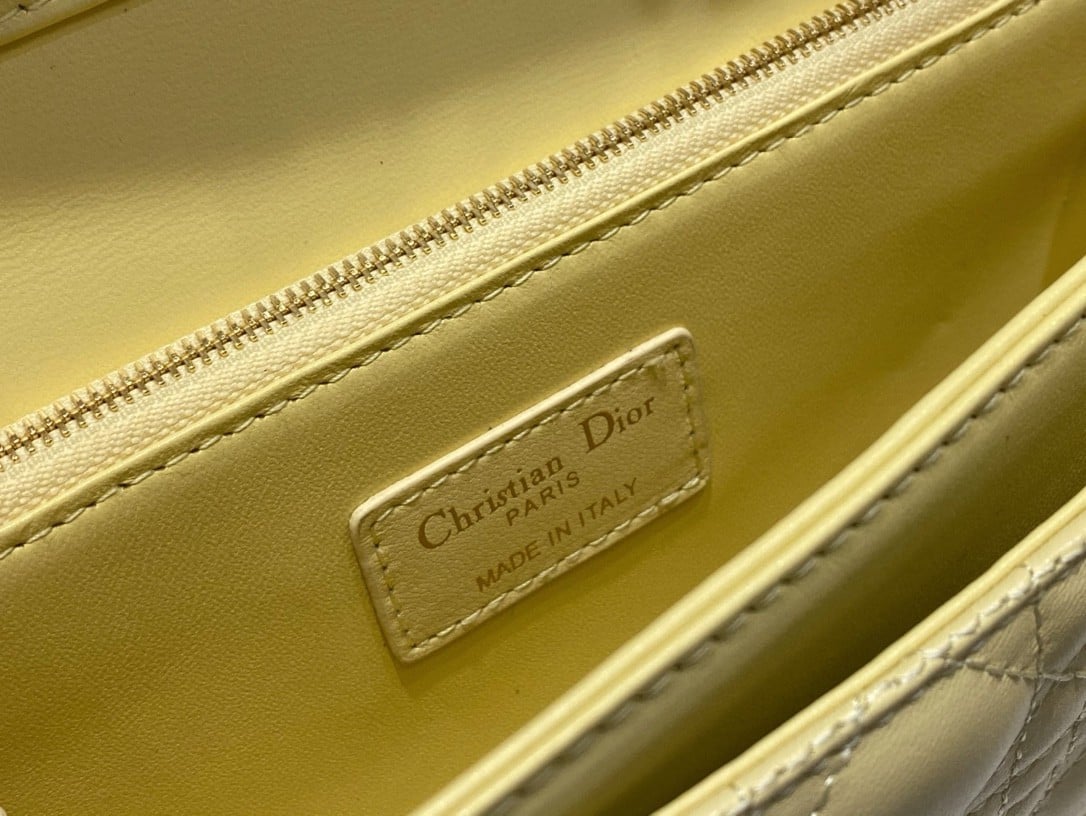 Dior Miss Dior Top Handle Bag in Pastel Yellow Cannage Lambskin