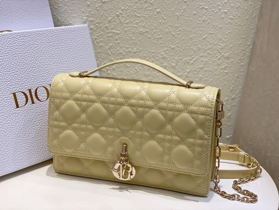 Dior Miss Dior Top Handle Bag in Pastel Yellow Cannage Lambskin