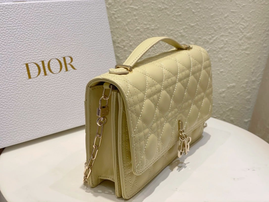 Dior Miss Dior Top Handle Bag in Pastel Yellow Cannage Lambskin