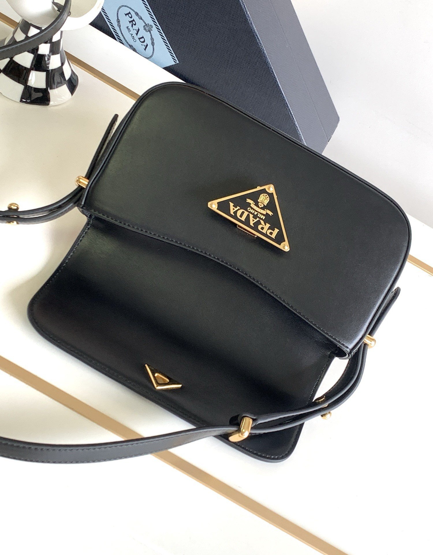 Prada Shoulder Bag in Black Smooth Calfskin