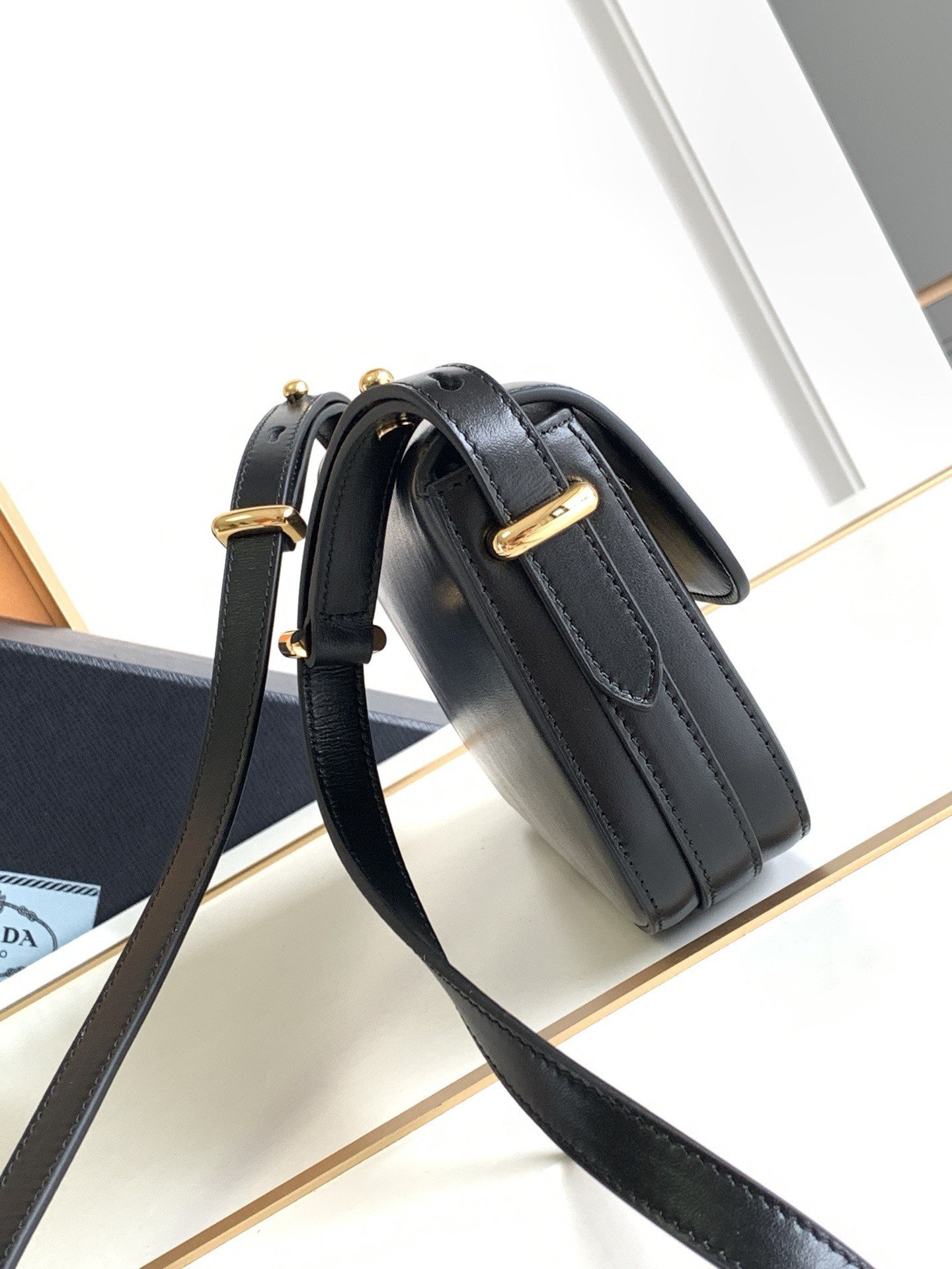 Prada Shoulder Bag in Black Smooth Calfskin