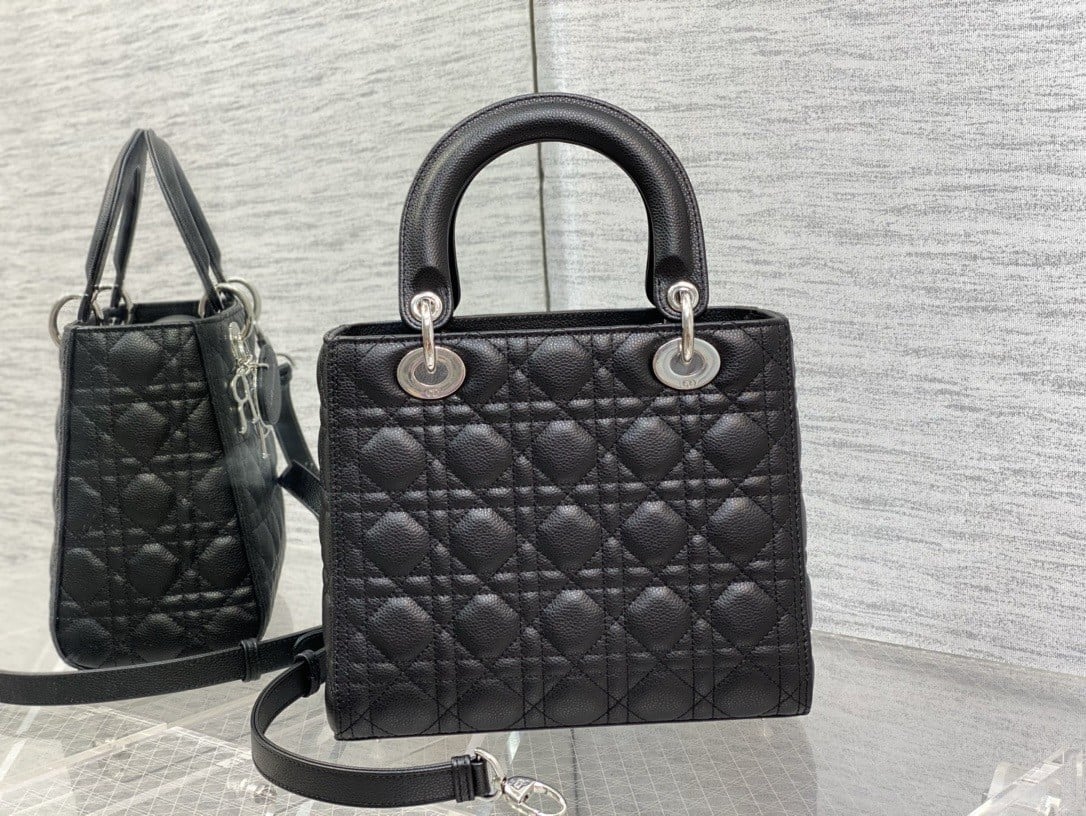 Dior Lady Dior Medium Bag in Black Grained Calfskin