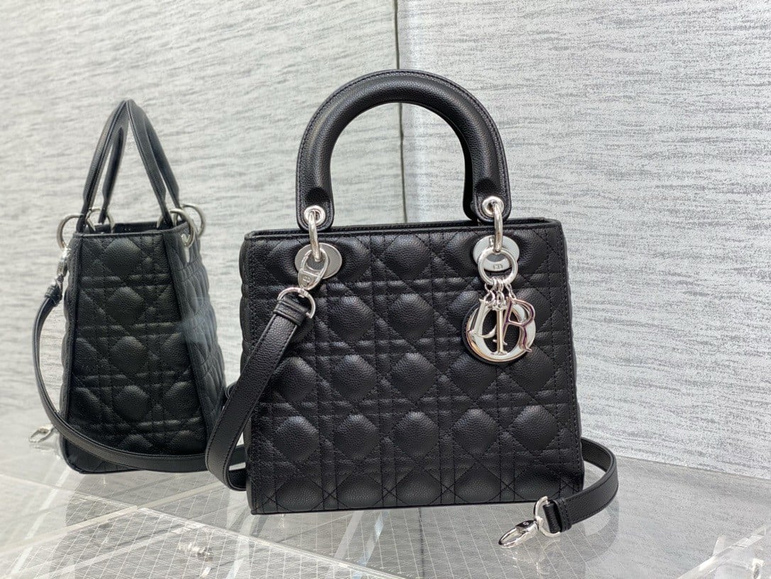 Dior Lady Dior Medium Bag in Black Grained Calfskin