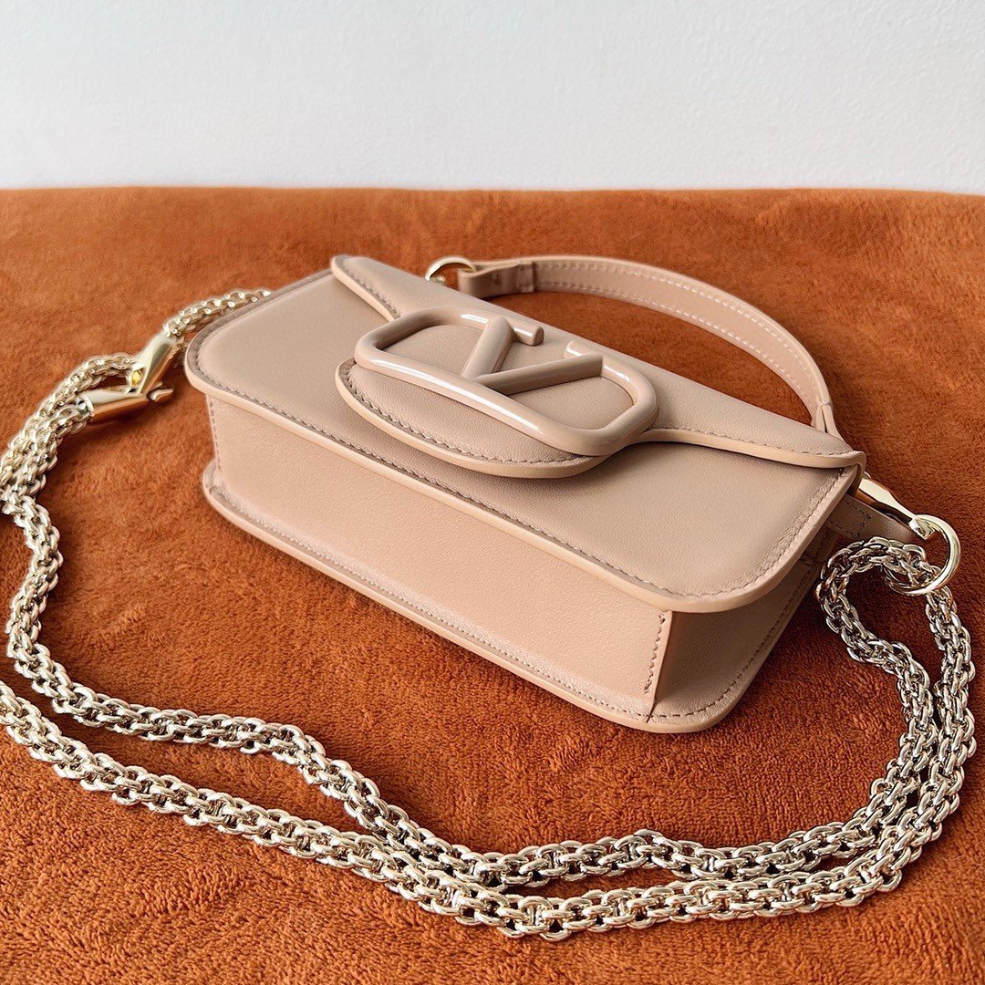 Valentino Small Loco Shoulder Bag in Powder Beige Leather